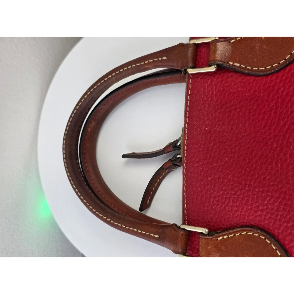 Dooney & Bourke Red Pebble Grain Leather Zip Zip Domed Satchel Crossbody Bag